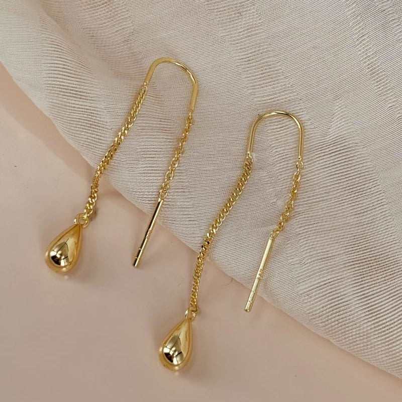 Shiny drop eyrnalokkar þræddir - gullhúðaðir