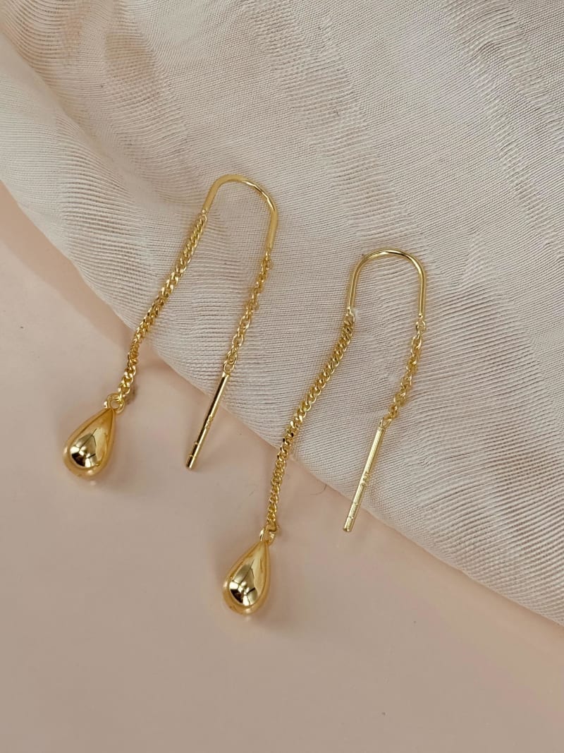 Shiny drop eyrnalokkar þræddir - gullhúðaðir