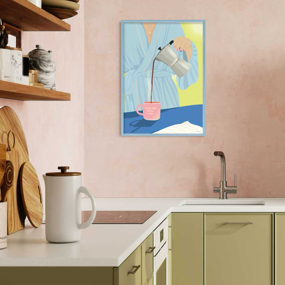 Coffee first, people later veggspjald