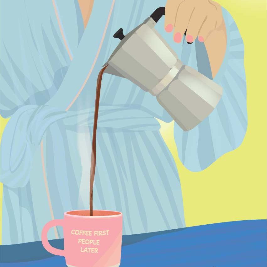 Coffee first, people later veggspjald