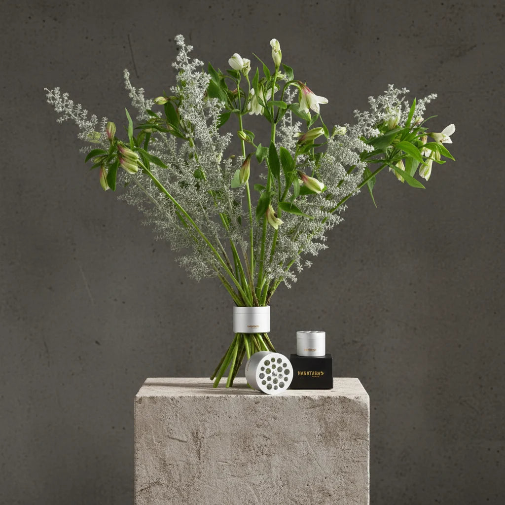 Hanataba blómahringur - pearly silver