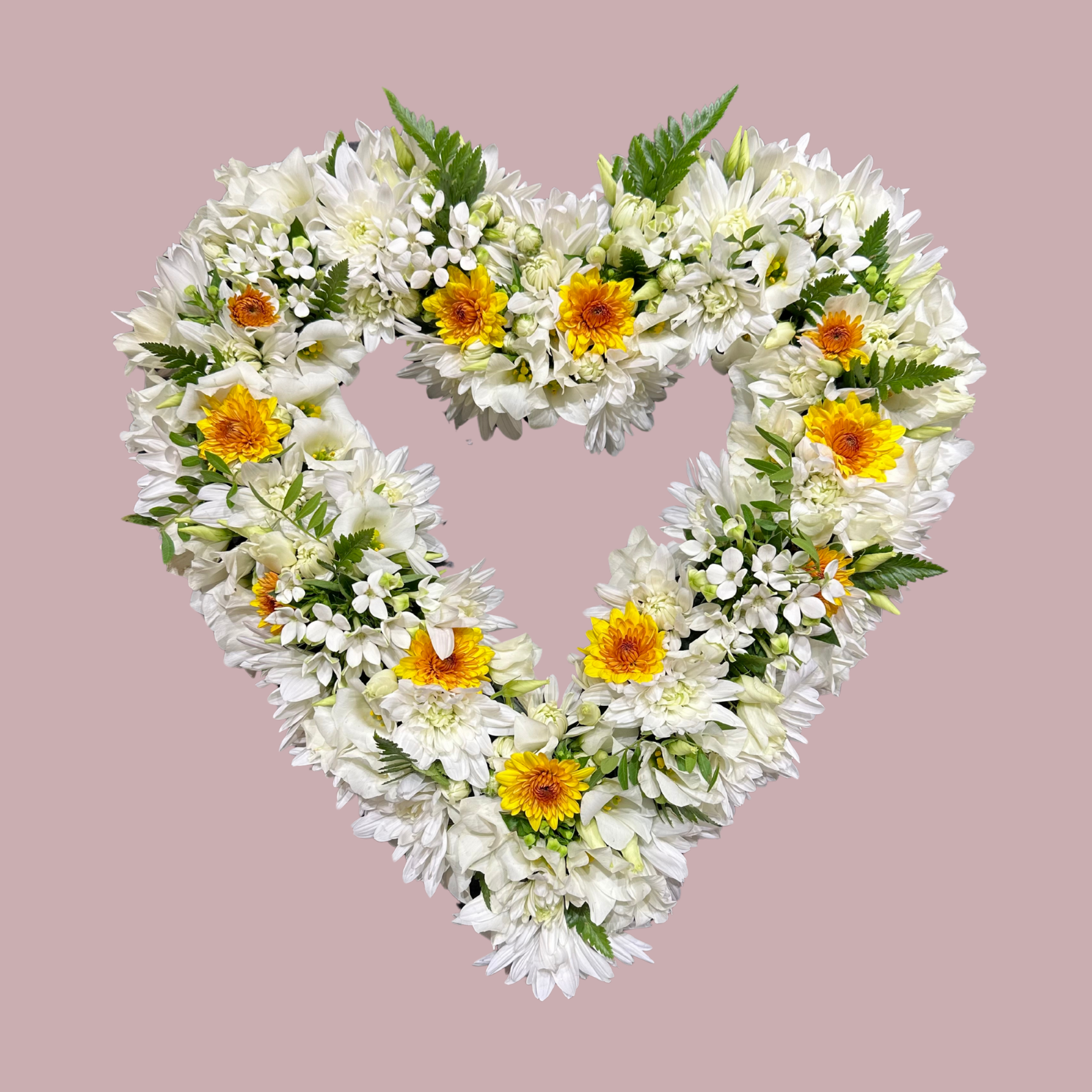 Hjarta - hvítt með gulu