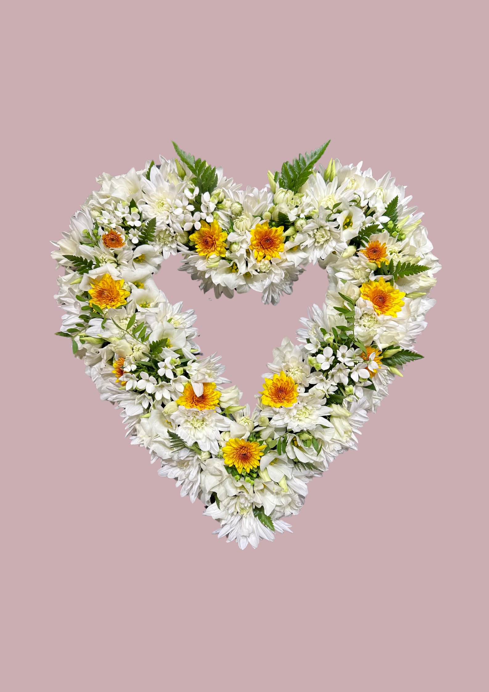 Hjarta - hvítt með gulu