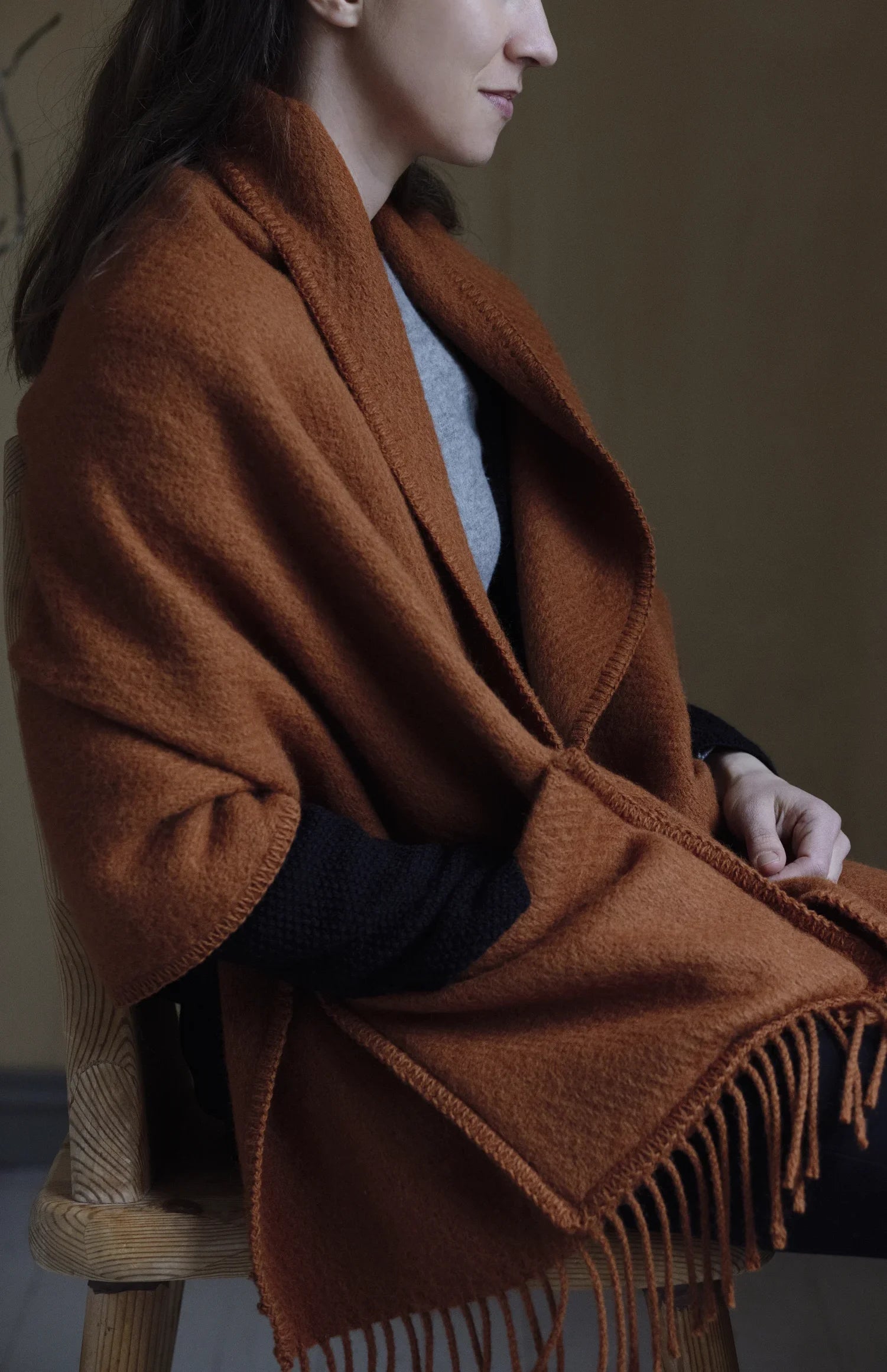 UNI ullarsjal með vösum - bleikt