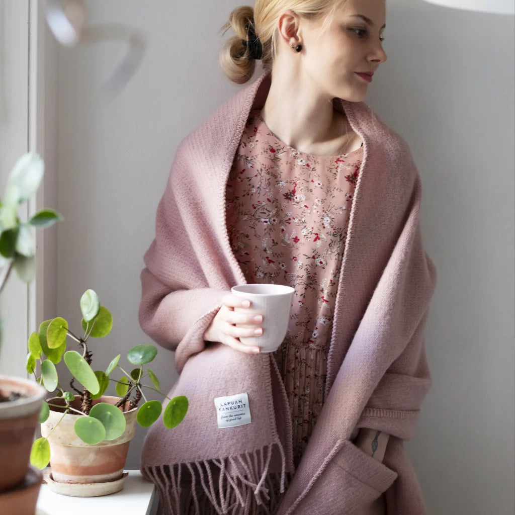 UNI ullarsjal með vösum - bleikt