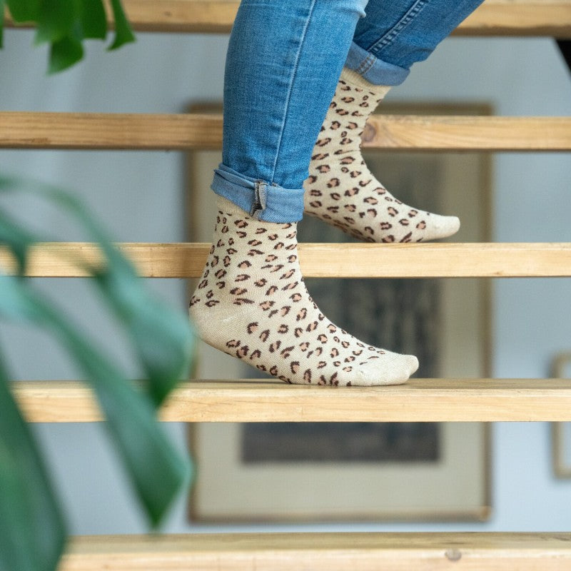 Leopard sokkar - beige