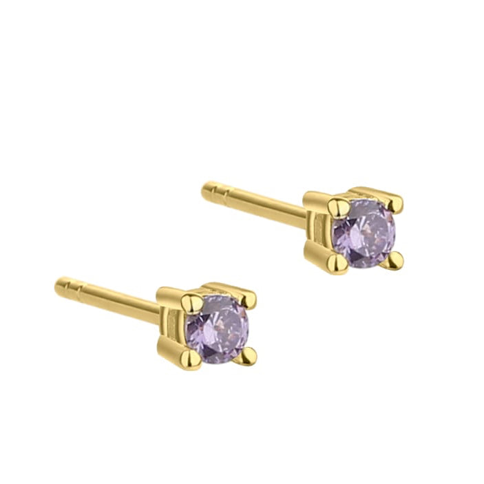 Mini Kaya eyrnalokkar - gullhúðaðir m/fjólubláum steini