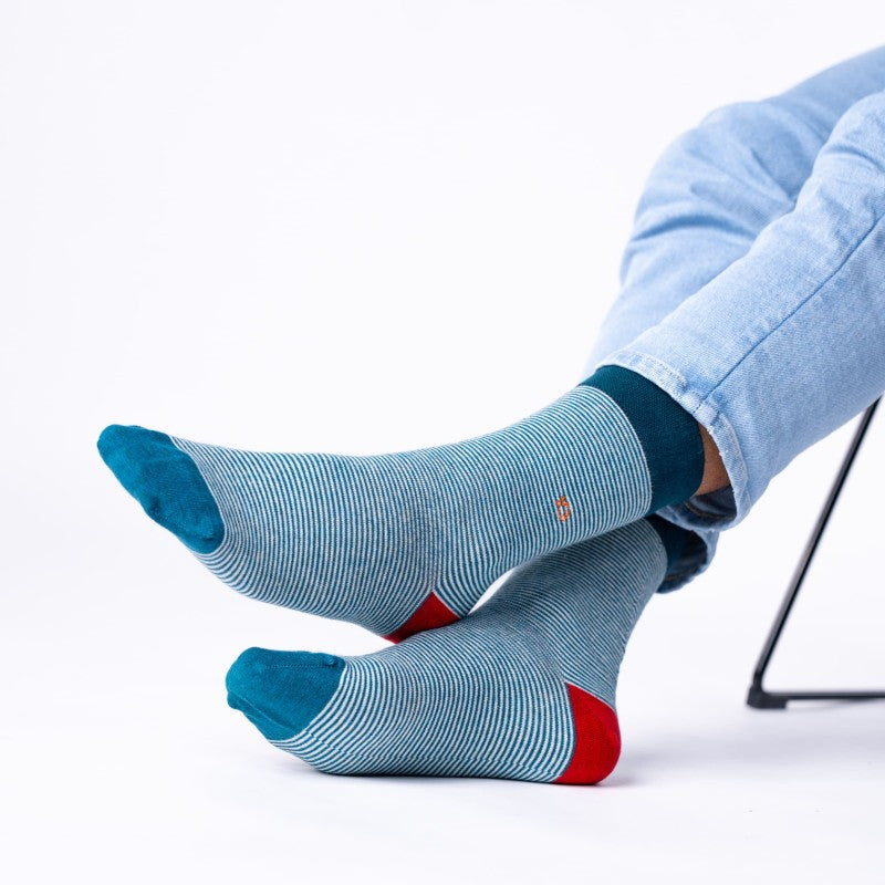 Röndóttir sokkar - blágrænir og hvítir