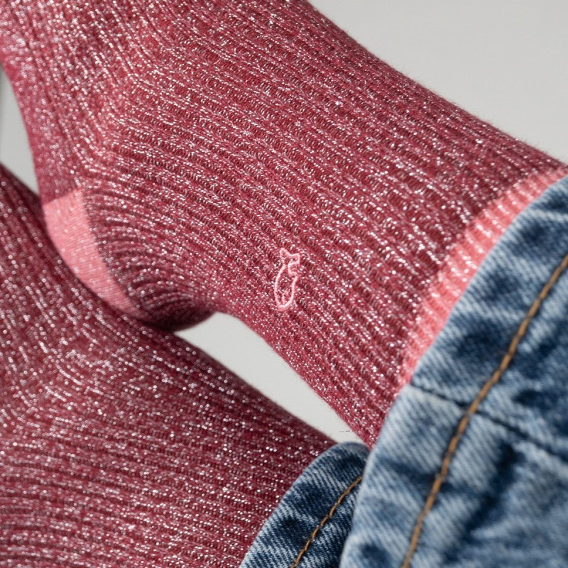 Vintage glimmer sokkar - dökkbleikir