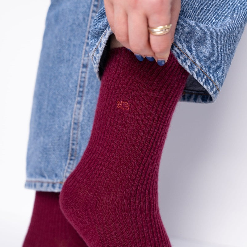 Sokkar ullarblanda - vínrauðir